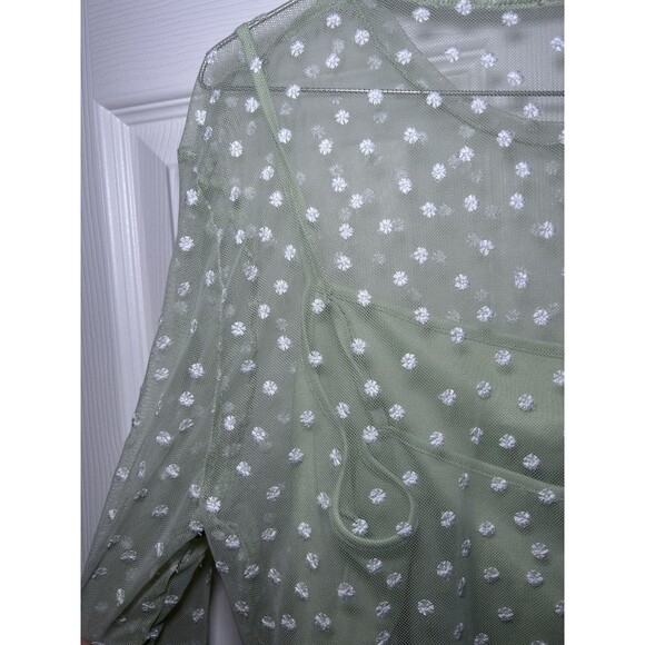 Gianni Bini Women’s Sheer Floral Dot Blouse & Cami Top Light Green Size Large - Picture 6 of 8